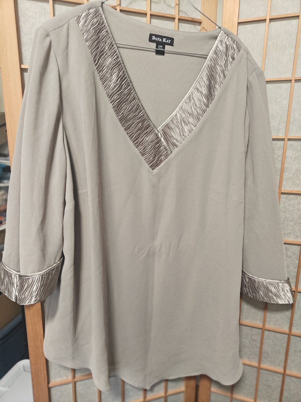 Dana Kay Women's Taupe V-Neck Tunic with Metallic Trim